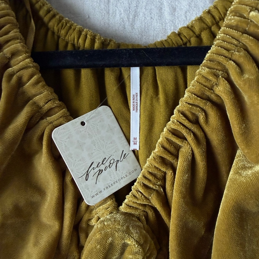 Free People Olive Green Velvet Mini Dress - Picture 2 of 3